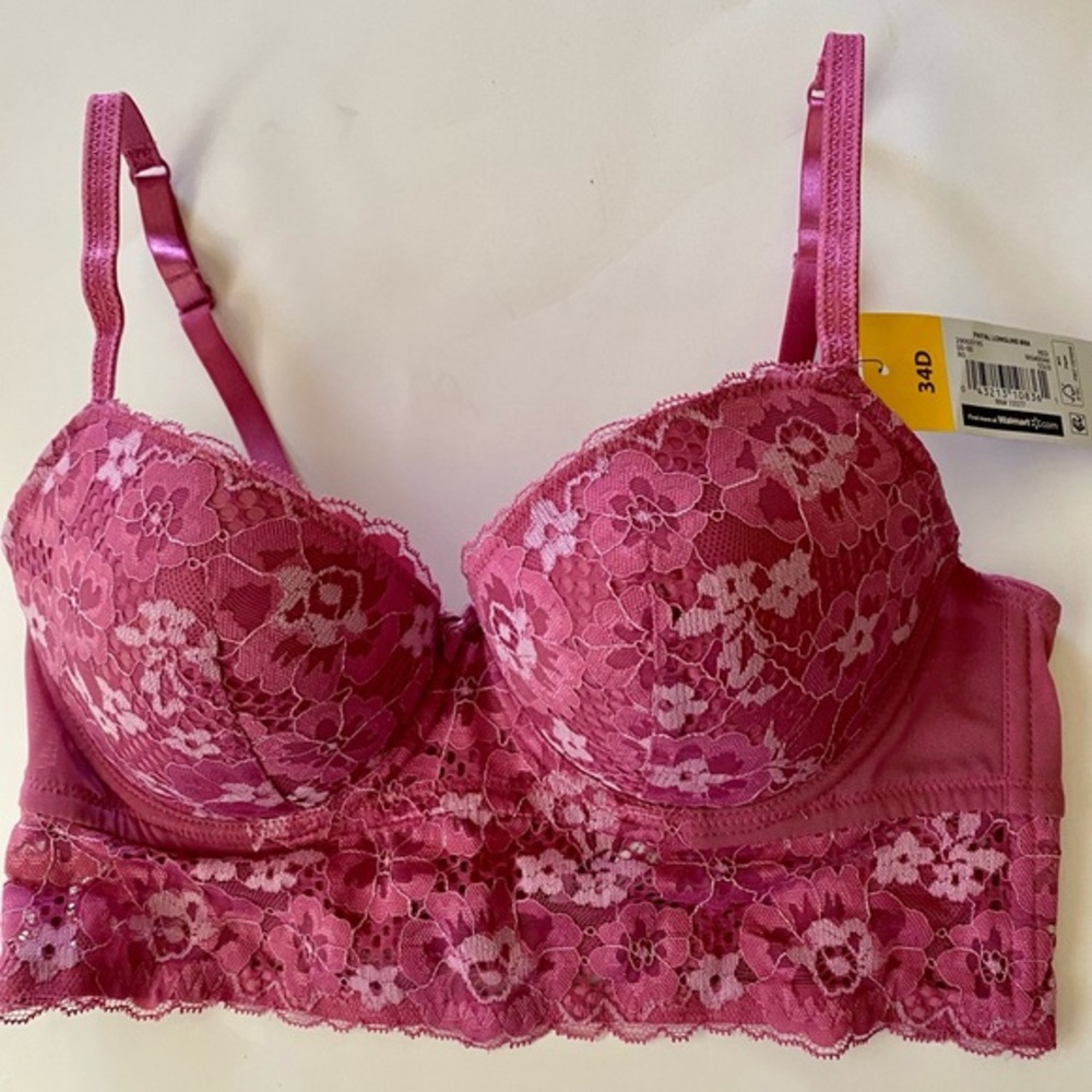 NWT Adored by Adore Me Red Floral Lace Longline Bra Padded Adjustable Straps 34D